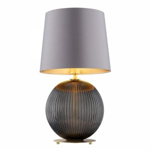 Lampa stołowa lampka nocna elegancka minimalistyczna ciemne szkło kula do salonu szary abażur satyna HAMILTON 8539 Argon