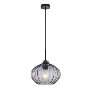 Lampa wisząca szklana żłobiona półokrągła dekoracyjna czarna w nowoczesnym stylu Pansol PND-2940-1S-BK-SG2 Italux
