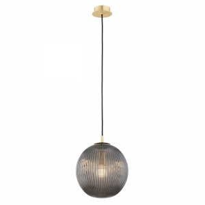 Lampa wisząca elegancka kula ciemne dymne ryflowane szkło złote dodatki mosiądz 25cm PALOMA 8513 Argon