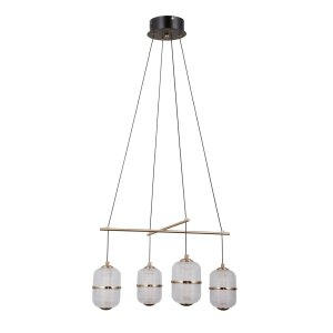 Nowoczesna lampa wisząca siatkowany klosz szklany Alani Italux PND-34375-4-BK lampa jadalniana nad wyspę nad stół czarny mat, złoty