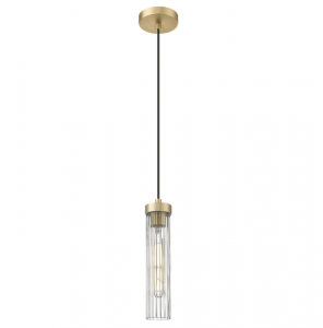 Lampa wisząca mosiężna tuba z ryflowanego szkła minimalistyczna klasyczna QUINCY P01835BR Cosmo Light