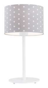 Dziecięca lampa stołowa biurkowa lampka nocna biała z tkaninowym abażurem w białe gwiazdki stal lakierowana MAGIC 4126 Argon