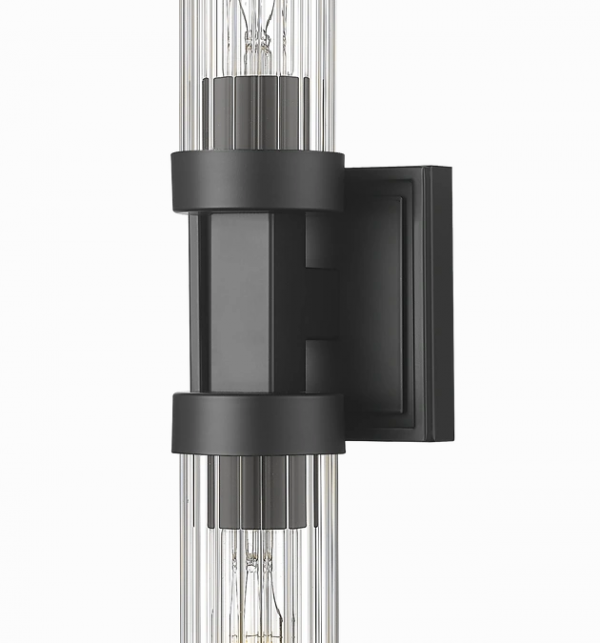 Kinkiet czarna tubka z ryflowanego szkła minimalistyczny klasyczny dekoracyjny góra-dół QUINCY W02873BK Cosmo Light