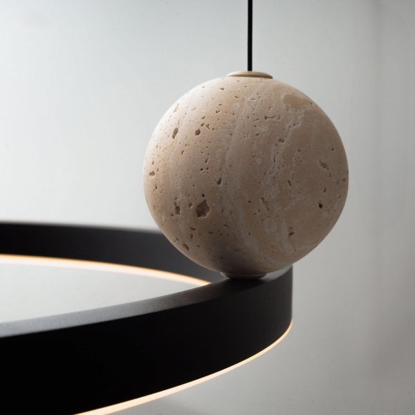  Nowoczesna lampa wisząca LED okrąg ring czarna kule z kamienia naturalnego designerska SOLARIS  P0613 Maxlight 