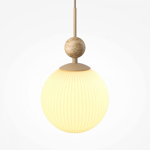 Lampa wisząca szklana kula z kamienną ozdobą beżowa designerska dekoracyjna minimalistyczna TAVO MOD453PL-01BG Maytoni