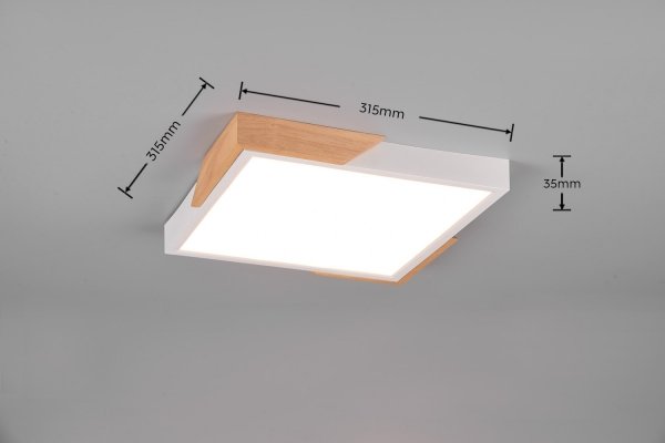 Kwadratowy Plafon Sufitowy LED Biały + Drewno META R67191131