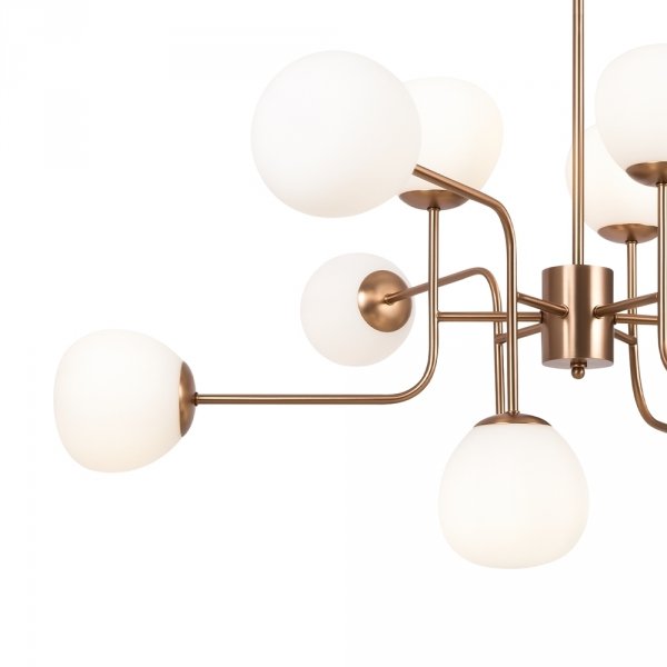 Nowoczesny żyrandol lampa wisząca sufitowa 12-płomienny metalowy złoty regulacja wysokości biały klosz Erich MAYTONI MOD221PL-12G 