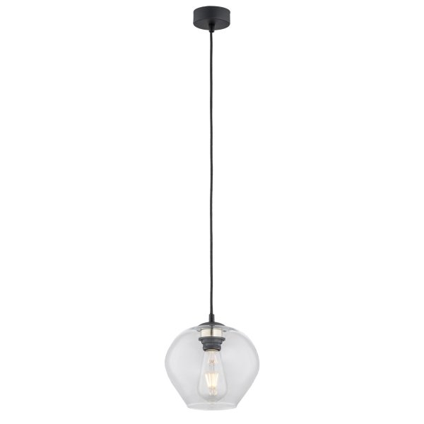 Prosta szklana lampa wisząca mniejsza przezroczysty klosz kulista czarny przewód KALIMERA 4041 Argon