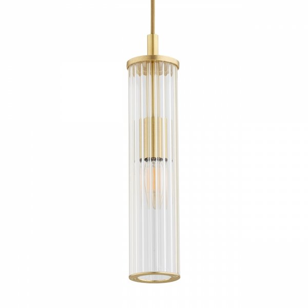 Złota lampa wisząca nowoczesna klasyczna ryflowane szkło transparentne mosiądz szczotkowany HAMPTON 8489 Argon