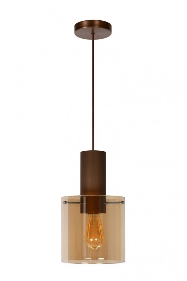 Lampa wisząca miedziana szklany bursztynowy klosz TOLEDO 74405/01/62 Lucide