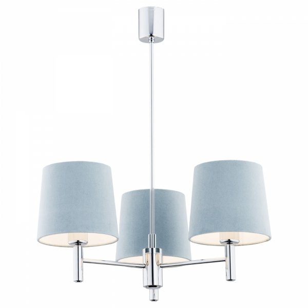 Gustowna lampa wisząca żyrandol minimalistyczny el.chrom 3-płomienny welurowy abażur błękitny elegancki BOLZANO 1383 Argon