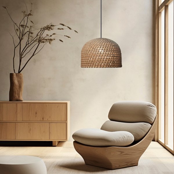 Naturalna pleciona lampa wisząca z rattanu w stylu japandi KANSOLP-2025/1P 50 cm Light Prestige