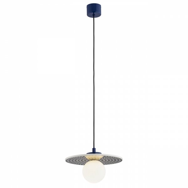 Lampa wisząca ceramika Bolesławiec granatowy płaski talerz w kropki ręcznie zdobiona designerska wyjątkowa BOLL 8950 Argon x Manufaktura w Bolesławcu 