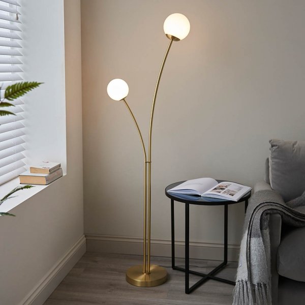 Nowoczesna Lampa Podłogowa Mosiądzowa Kremowe Klosze Kule BLOOM 92219 ENDON