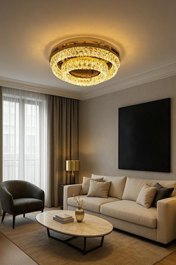  Lampa sufitowa plafon LED w stylu glamour kryształowa okrągła SAVOY 2 złota MSE1501100530 Moosee King Home