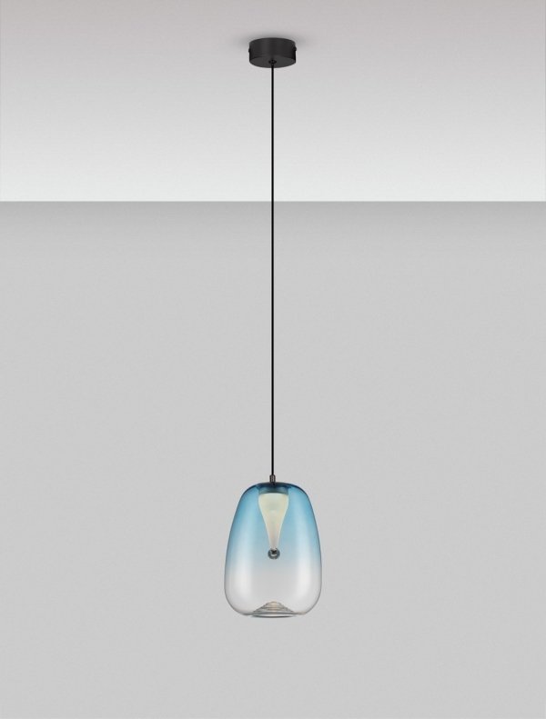 Nowoczesna lampa wisząca LED owalna niebieski szklany klosz uniwersalna klasyczna minimalistyczna JAREVIA LE45124 Luces Exclusivas