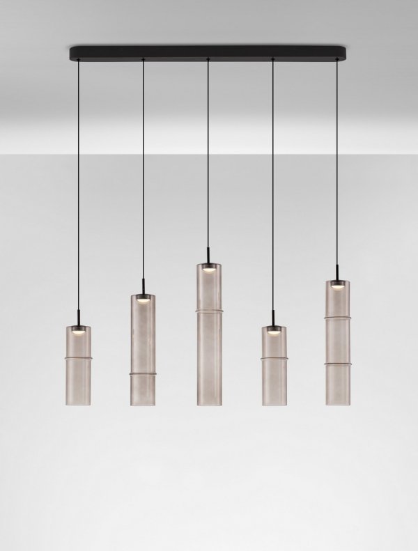 Minimalistyczna lampa wisząca LED szklana tuba kolor mokka uniwersalna klasyczna możliwość ściemniania SARTANO LE45165 Luces Exclusivas