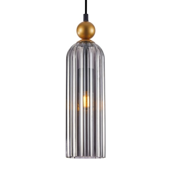 Dekoracyjna Lampa Wisząca w Stylu Art Deco Szklany Dymiony Kosz LEVIE PND-28636-1L-GD-SG ITALUX GLAMOUR