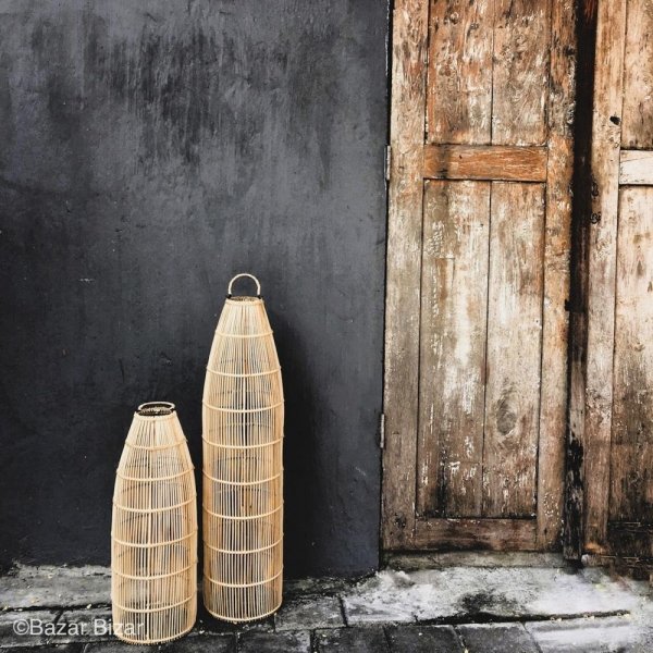 Rattanowa Lampa Wisząco Stojąca w Stylu Boho Naturalna FISH BAYU003N-L-23x90 BAZAR BIZAR