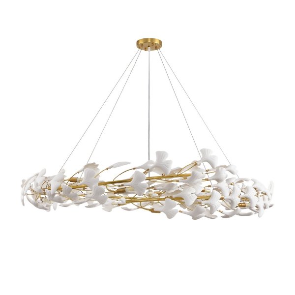 Dekoracyjna nowoczesna biała lampa wisząca ceramiczne listki 15 źródeł światła okrągła designerska boho BOTANIKA XY080P-150 Step Into Design