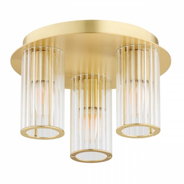 Plafon nowoczesny elegancki 3-płomienny 30 cm mosiądz szkło transparentne ryflowane tubki glamour HAMPTON 6304 Argon
