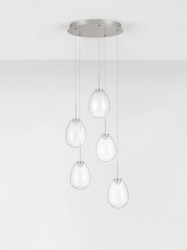 Lampa wisząca wielopunktowa LED srebrna owalna szklana minimalistyczna uniwersalna Luces Exclusivas