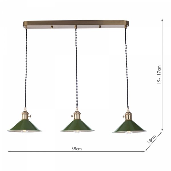 Mosiądzowana Lampa Wisząca Vintage Zielone Klosze HADANO HAD3640-07 DAR LIGHTING