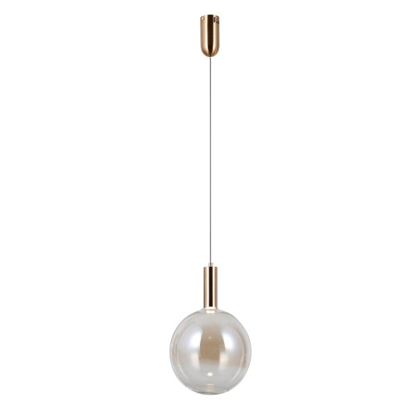 Złota lampa wisząca kula czarna przyciemniona bursztynowy szklana Strela Italux PND-34378-1L-HBR