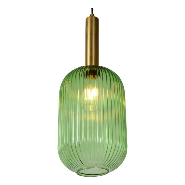 Nowoczesna designerska lampa wisząca szklany zielony ryflowany klosz MALOTO 45386/20/33 Lucide