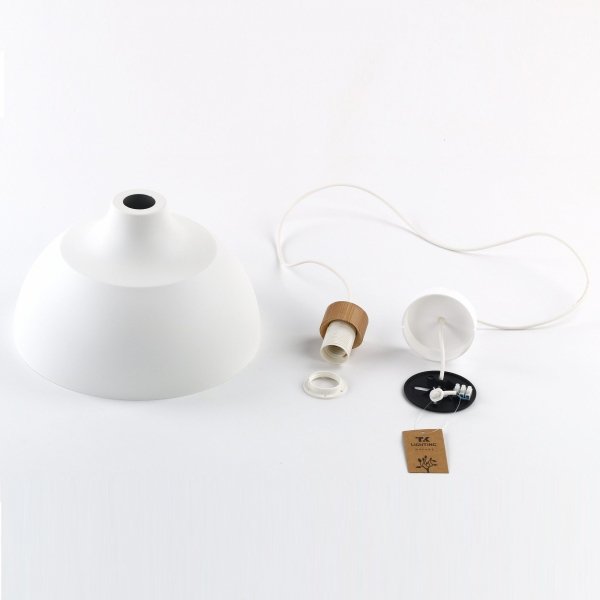 Minimalistyczna lampa wisząca w stylu skandynawskim biała z elementem drewnianym CAP WHITE 2070 TK-Lighting 