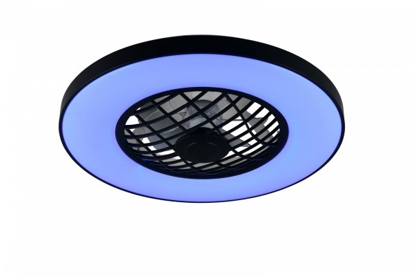 Nowoczesna lampa sufitowa z wiatrakiem LED czarna okrągła klasyczna minimalistyczna zmiana kolorów ściemnialna na pilota LINKÖPING R64462102 Rl