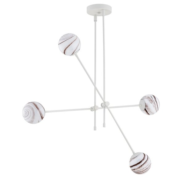 Nowoczesna Lampa Wisząca Regulowane Ramiona Kremowa Biel Szklane Kule Alabaster Marmurkowy ABSOS 1841 ARGON