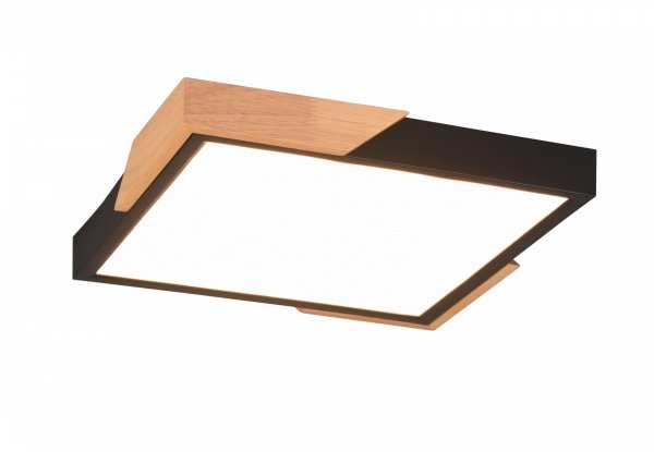 Kwadratowy Nowoczesny Plafon Sufitowy LED Czarny + Drewno META R67191132