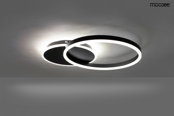 Lampa sufitowa plafon LED okrągły z pierścieniami nowoczesny możliwość ściemniania RINGS 2 czarna MSE1501100507 Moosee King Home