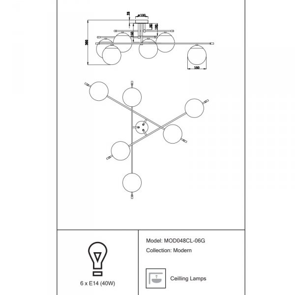 Nowoczesny Plafon Białe Kule MAYTONI NOSTALGIA MOD048CL-06G Lampa Sufitowa Molekularna