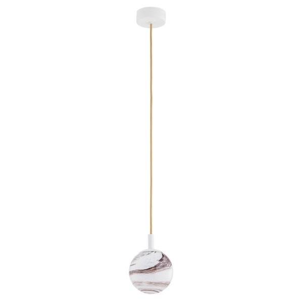 Biała Lampa Wisząca Marmurowy Wzór Alabaster Kremowy Przewód Złoty ALMIROS 8451 ARGON