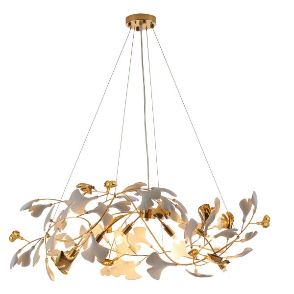 Dekoracyjna nowoczesna lampa wisząca ceramiczne listki dekoracyjna do salonu BOTANIKA XY080P-L1000 gold Step Into Design
