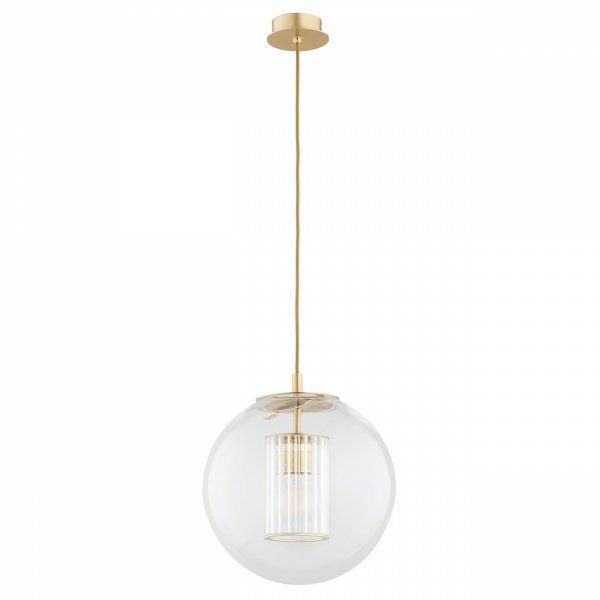 Lampa wisząca nowoczesna ryflowane szkło w szkle transparentna kula mosiądz szczotkowany HAMPTON 8626 Argon