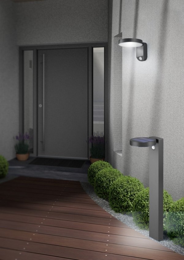 Minimalistyczny Antracytowy Słupek Ogrodowy Solarny LED Z Czuinikiem Ruchu POSADAS R42251142 RL