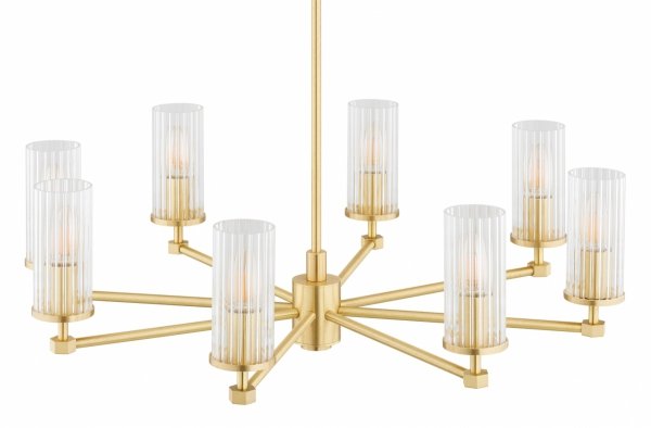 Rozłożysty żyrandol 8-płomienny mosiądz transparentne szkło ryflowane nowoczesny elegancki 74cm HAMPTON 5066 Argon