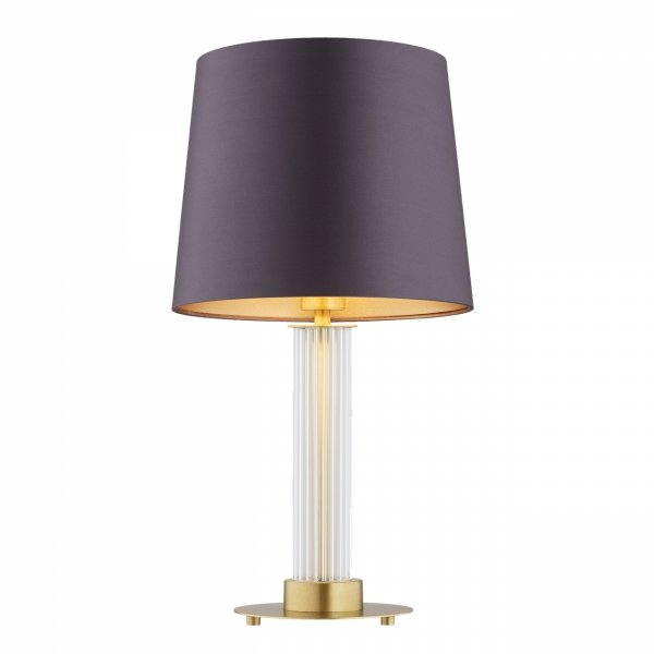 Duża lampa stołowa lampka nocna transparentne ryflowane szkło śliwkowy abażur satyna mosiężny stelaż HAMPTON 8543 Argon