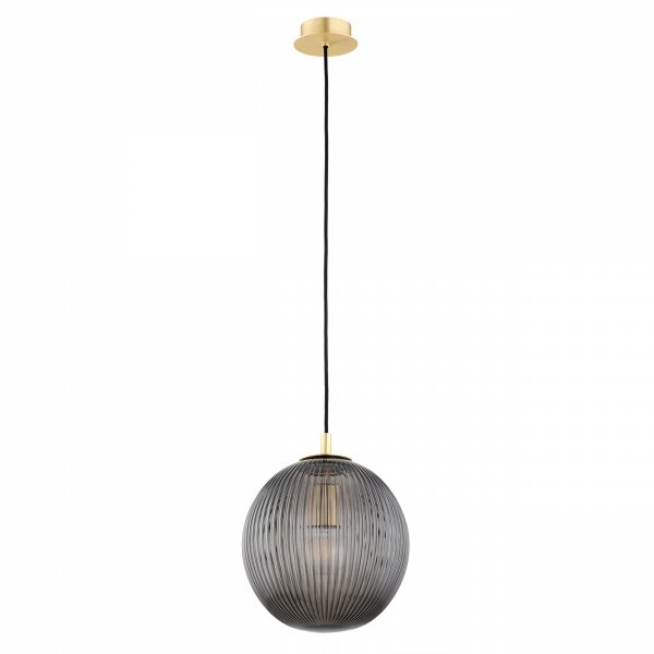 Lampa wisząca elegancka kula ciemne dymne ryflowane szkło złote dodatki mosiądz 25cm PALOMA 8513 Argon