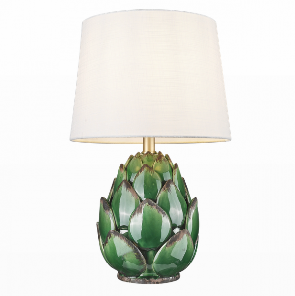 Dekoracyjna ceramiczna lampa stołowa nocna zielona z abażurem ARTI T01736BR-WH Cosmo Light 