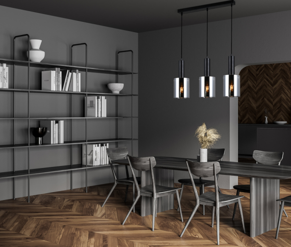 Nowoczesna czarna lampa na listwie szklane dymione klosze ITALUX SARDO PND-5581-3-BK+SG