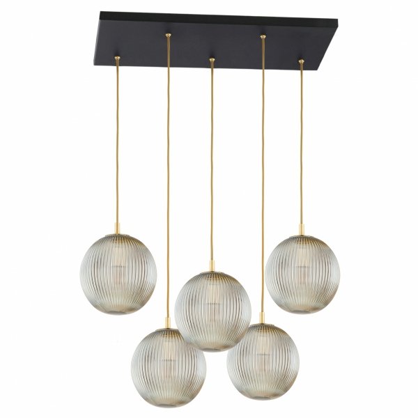 Duża lampa sufitowa wisząca glamour nad stół do jadalni 5 płomienna szklane kule prostokątna podsufitka PALOMA 2189 Argon