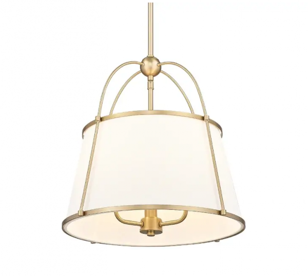 Klasyczna lampa wisząca mosiężna abażurowa dekoracyjna z geometrycznym detalem SAVANNAH P03538BR-WH