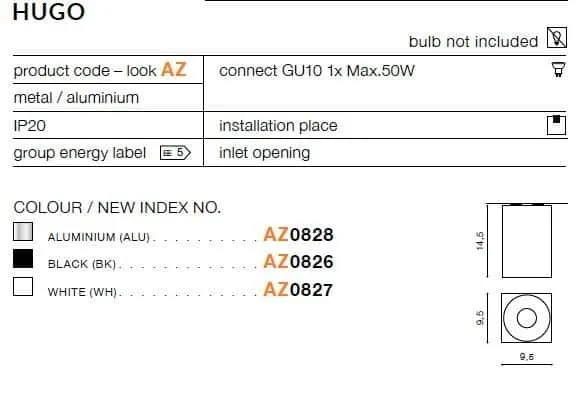 Nowoczesna lampa sufitowa plafon tuba kolor aluminiowy HUGO AZ0828 + AZ0829 Azzardo