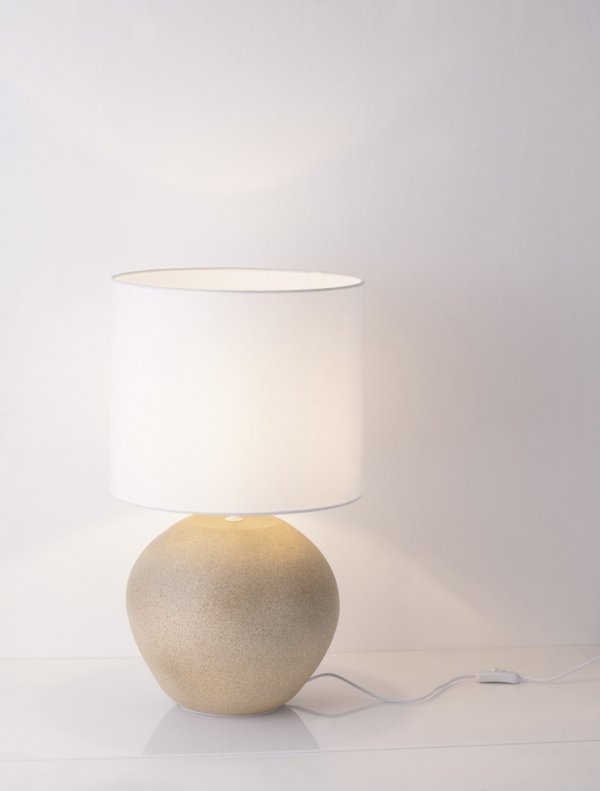 Lampka stołowa nocna abażurowy biały klosz gips klasyczna minimalistyczna uniwersalna możliwość ściemniania ORBEZIA LE45279 Luces Exclusivas