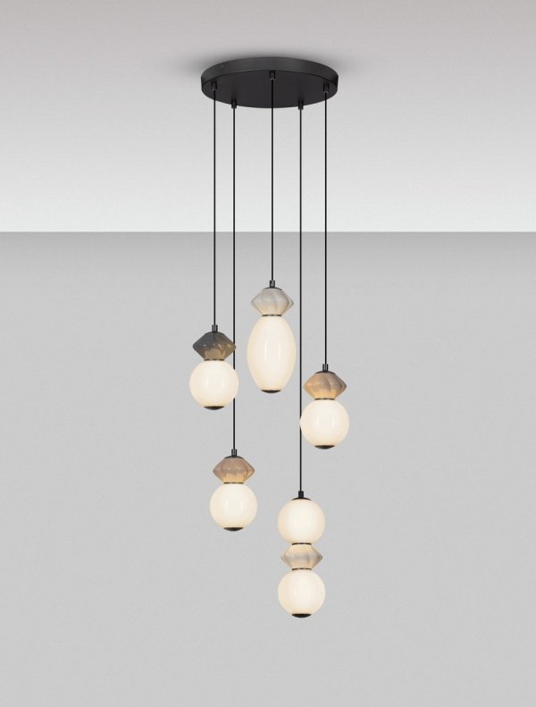 Nowoczesna szara lampa wisząca szklany klosz różne kształty designerska art deco LED możliwość ściemniania MONRETA LE45236 Luces Exclusivas