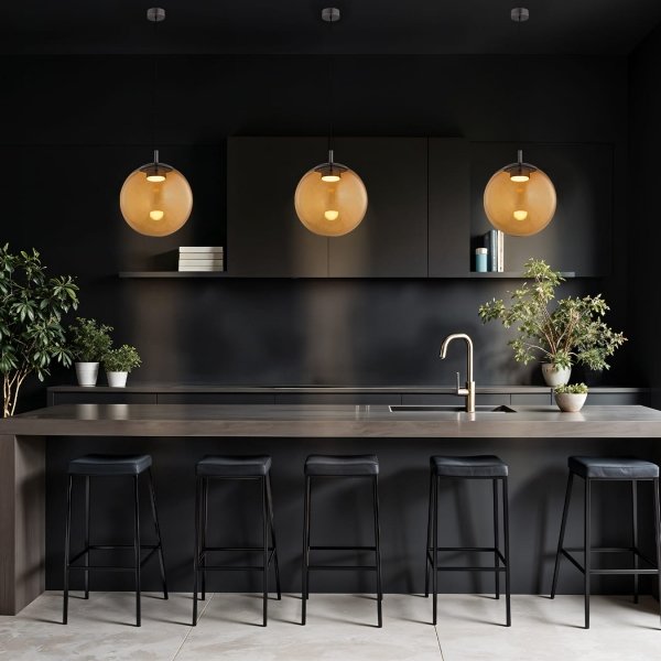 Designerska lampa wisząca szklana kula bursztynowa szczotkowany tytan SACRAMENTO 8831 Argon